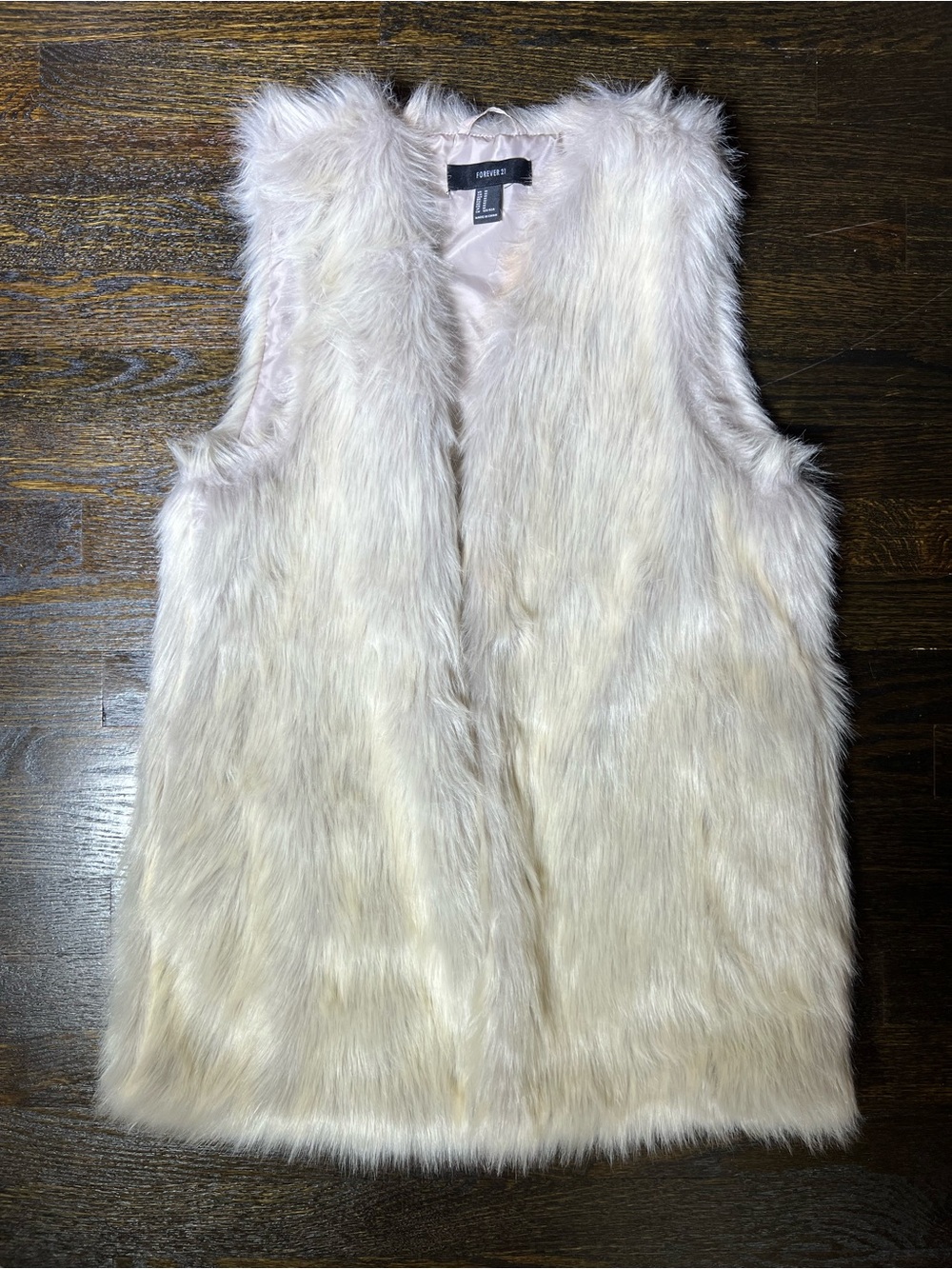 Forever 21 Cream Faux Fur Open Front Vest Medium